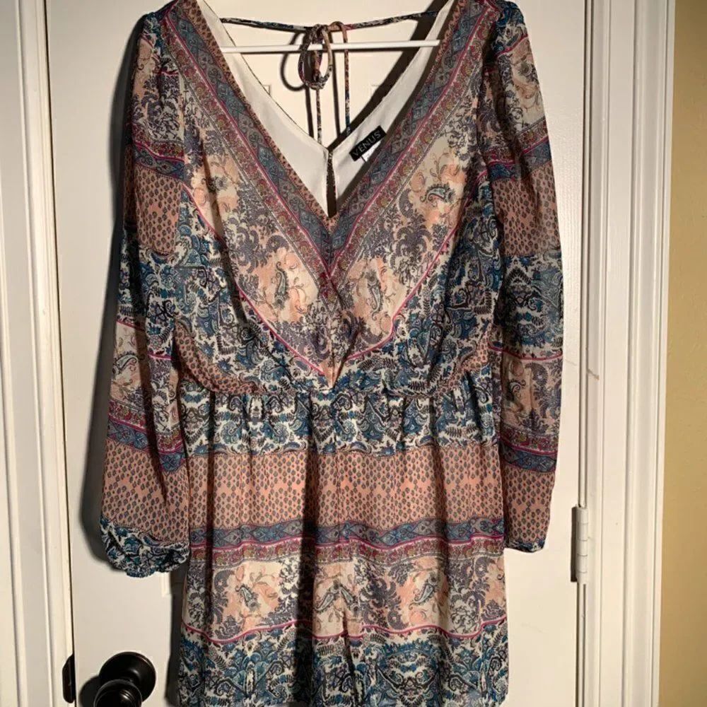 Venus Sheer Long Sleeve Short Romper